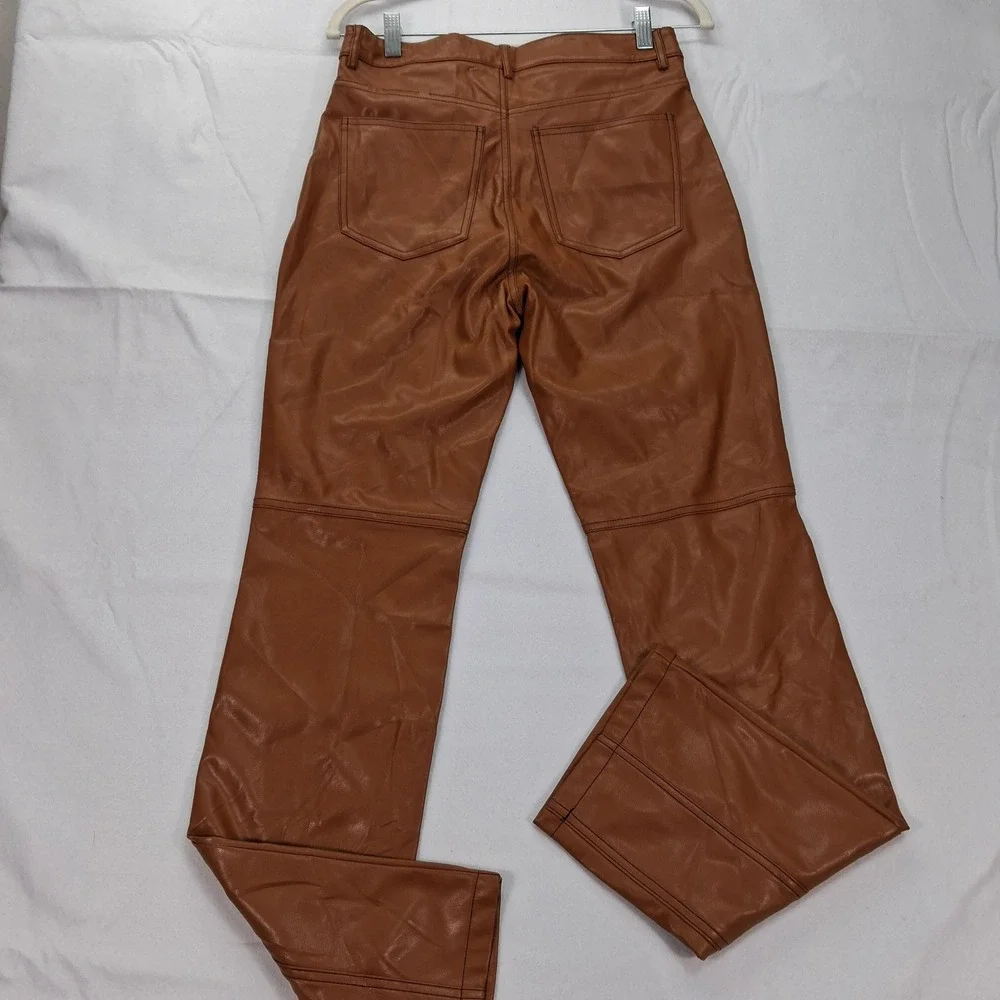 Shinestar Pants Womens Medium SP5351 Brown Vegan Leather Straight Leg NEW - Picture 2 of 9